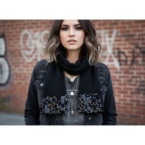 Black Wool Blend Sequin Scarf